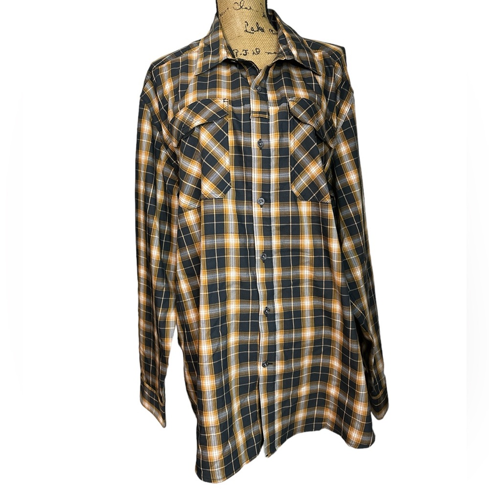 New Wrangler All Terrain Gear Button Down Brown/Black Plaid Shirt Size XXL